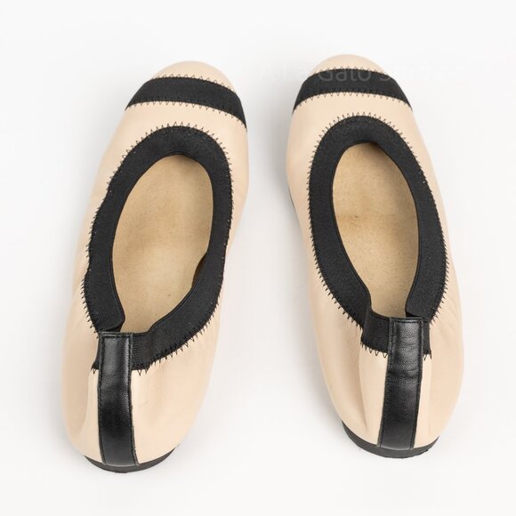 STUART WEITZMAN Giveable Leather Ballet Flats Cream & Black Size 6 M - Picture 5 of 11